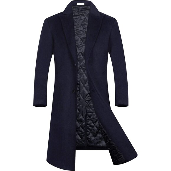 Men' navy Luxury Full Length Trench Coat Long Wool Overcoat Winter Windbreaker - Picture 1 of 6